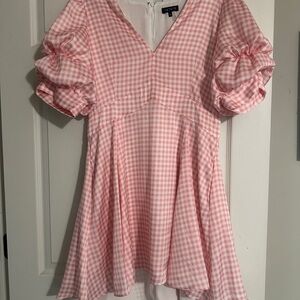 1. State Pink and White Ruffled Tiered Sundress